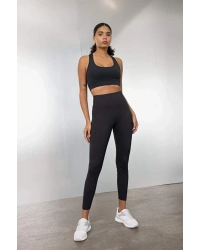 Siyah Yüksek Bel Beli Saran Toparlayıcı Esnek Premium Sporcu Tayt