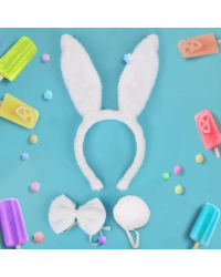 Tavşan Kostüm Seti Taç Papyon Kuyruk Beyaz Renk