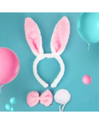 Tavşan Kostüm Seti Taç Papyon Kuyruk Pembe Renk