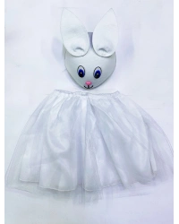 Tavşan Kostümü Beyaz - 23 Nisan Tavşan Şapka ve Tütü Etek Seti 2 Parça