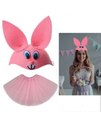 Tavşan Kostümü Pembe - 23 Nisan Tavşan Şapka ve Tütü Etek Seti 2 Parça