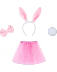 Tavşan Tacı Eteği Papyonu ve Kuyruk Kostüm  Seti Pembe Renk Çocuk Boy