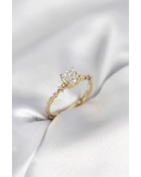 Tek Taş Model Zirkon Taşlı Gold Renk Kadın Yüzük