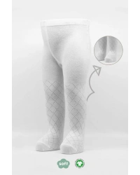 Tekli Ekose Kabartma Penye Külotlu Çorap BS50105 Beyaz