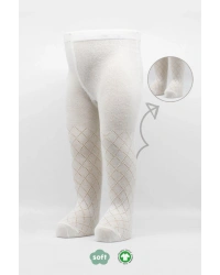 Tekli Ekose Kabartma Penye Külotlu Çorap BS50105 Ekru