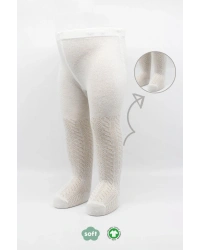 Tekli Zikzak Kabartma Penye Külotlu Çorap BS50108 Ekru