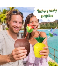 Tropikal Parti Bardak Seti – Ananas ve Hindistan Cevizi Şekilli Pipetli Bardaklar (20 Adet)