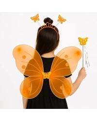 Turuncu Kelebek Kız Seti – 50 cm Kelebek Kanadı, Taç ve Asa
