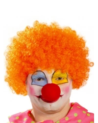 Turuncu Renk Kıvırcık Afro Bonus Peruk Takma Saç ve Kırmızı Burun Seti