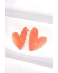 Turuncu Renk Mineli Kalp Küpe