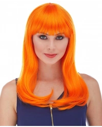 Turuncu Renk Uzun Düz Parti Peruğu