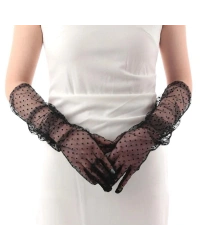 Uzun Boy Siyah Puantiyeli Siyah Renk Yetişkin Tül Eldiven 55 cm