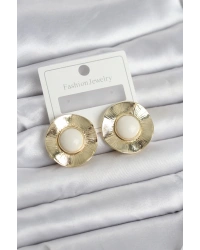 Vintage Model Beyaz Gold Renk Pirinç Kadın Küpe