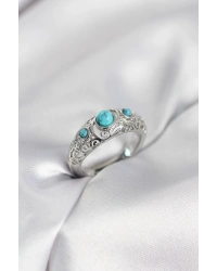 Vintage Model Mavi Taşlı Gümüş Renk Kadın Yüzük