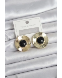 Vintage Model Siyah Gold Renk Pirinç Kadın Küpe