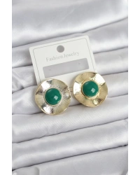 Vintage Model Yeşil Gold Renk Pirinç Kadın Küpe