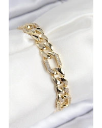 VIP Pirinç Zirkon Taşlı Parçalı Zincir Model Gold Renk Kadın Bileklik