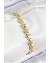 VIP Pirinç Zirkon Taşlı Yıldız Model Gold Renk Kadın Bileklik