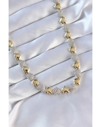 Vip Seri Pirinç Çift Renk Zirkon Taşlı Kalp Tasarımlı Kolye