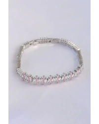 Vip Seri Pirinç Pembe Zirkon Taşlı Gümüş Renk Baget Model Bileklik