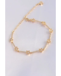 Vip Seri Pirinç Zirkon Taşlı Gold Renk Halley Model Bileklik