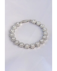 Vip Seri Pirinç Zirkon Taşlı Gümüş Renk Kalp Model Bileklik