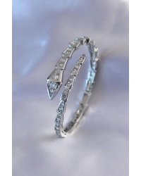 VIP Seri Yılan Model Gümüş Renk Kadın Kelepçe Bileklik