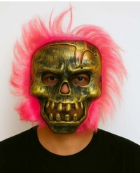 Wild Skull - Bakır Kafatası Pembe Saçlı İskelet Maske