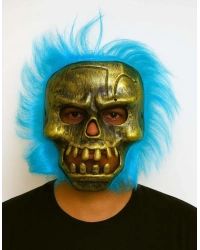 Wild Skull - Bakır Kafatası Turkuaz Saçlı İskelet Maske