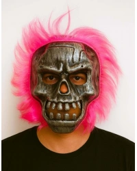 Wild Skull - Gümüş Kafatası Pembe Saçlı İskelet Maske