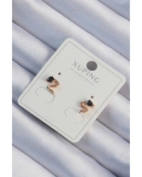 Xuping Rose Renk Siyah Zirkon Taşlı Kıvrımlı Küpe