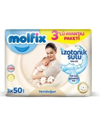 Yenidoğan İzotonik Sulu Doğal Pamuk Islak Havlu Mendil 3Lü 150 Yaprak