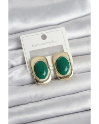 Yeşil Renk Kare Model Vintage Kadın Küpe