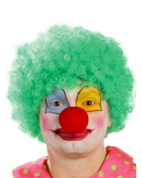 Yeşil Renk Kıvırcık Afro Bonus Peruk Takma Saç ve Kırmızı Burun Seti