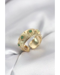 Yeşil Zirkon Taşlı Gold Renk Vintage Kadın Yüzük