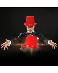 Yetişkinler İçin Kırmızı Renk Ringmaster Sihirbaz Şapkası Fötr Şapka 15cm