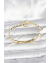 Yılan Model Pirinç Gold Renk Kadın Kelepçe Bileklik