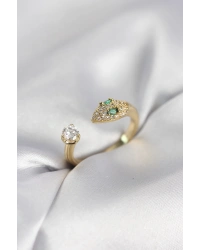 Yılan Model Zirkon Taşlı Gold Renk Kadın Yüzük