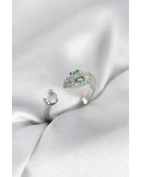 Yılan Model Zirkon Taşlı Gümüş Renk Kadın Yüzük