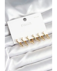 Yıldız Model Gold Renk 925 Ayar Gümüş Çivili Kadın Küpe Seti