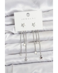 Yıldız Model Gümüş Renk Pirinç Sallantılı Kadın Küpe