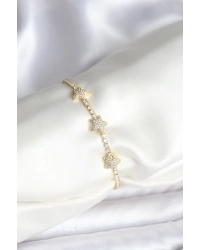 Yıldız Model Zirkon Taşlı Gold Renk Pirinç Su Yolu Kadın Bileklik