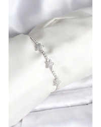 Yıldız Model Zirkon Taşlı Gümüş Renk Pirinç Su Yolu Kadın Bileklik