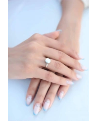 Yuvarlak Plaka Gümüş Renk Kadın Yüzük