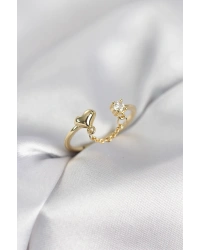 Zincir Sallantılı Kalp Model Gold Renk Kadın Yüzük