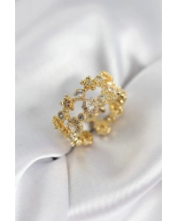 Zirkon Taşlı 2li Model Gold Renk Kadın Yüzük