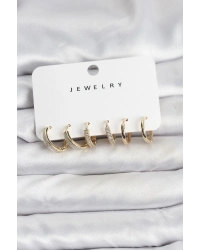 Zirkon Taşlı Gold Renk Pirinç Kadın Küpe Seti