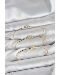 Zirkon Taşlı Gold Renk Tek Taş Model 3lü Kadın Bileklik Kombini