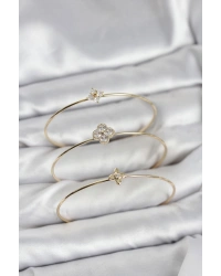 Zirkon Taşlı Gold Renk Yonca Tasarım 3lü Kadın Bileklik Kombini