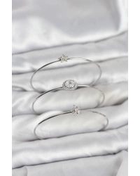 Zirkon Taşlı Gümüş Renk Tek Taş Model 3lü Kadın Bileklik Kombini